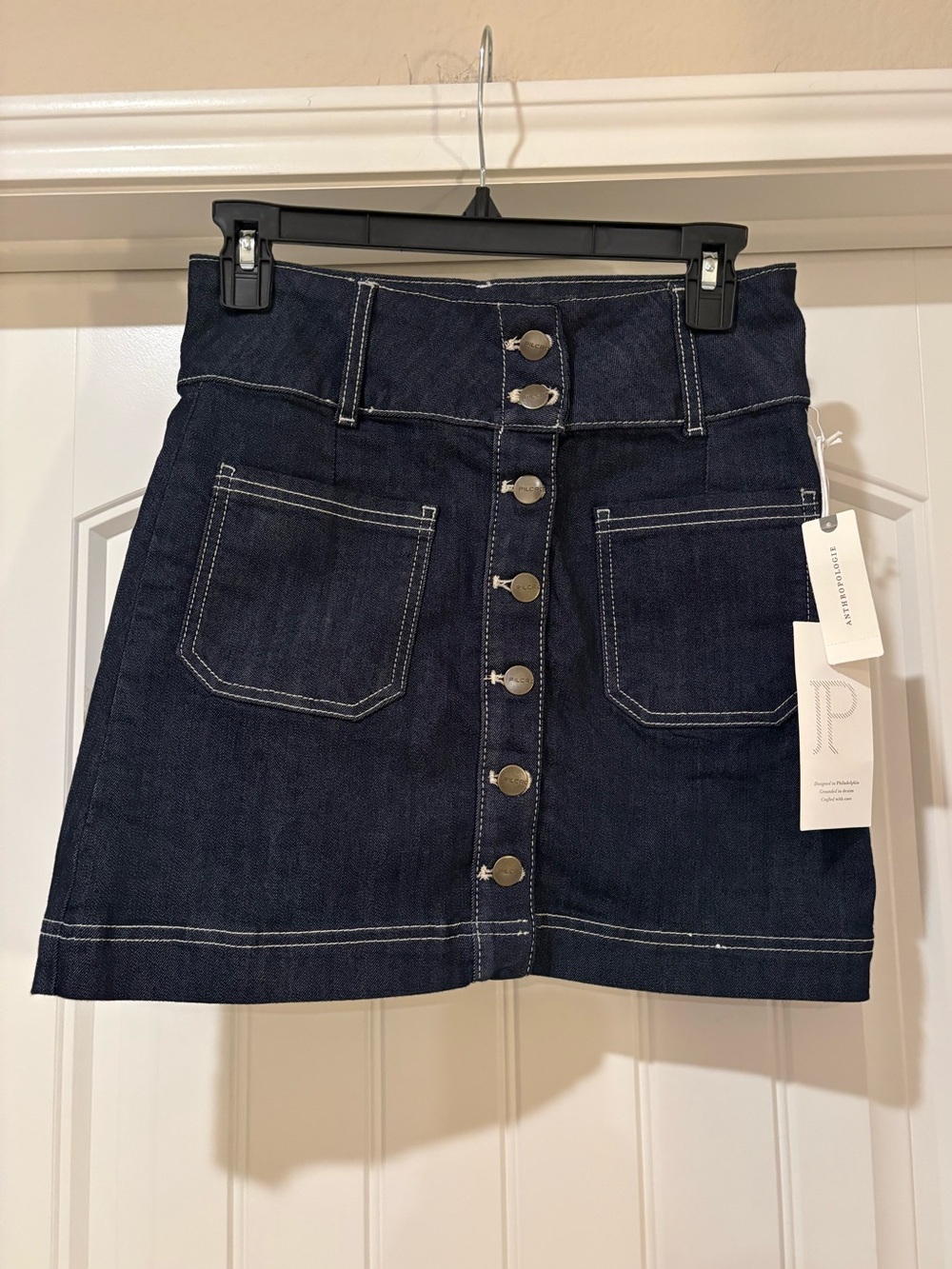 NWT Anthropologie Pilcro Button Front Denim Mini Skirt Size 2 Dark Medium Denim - Picture 5 of 15